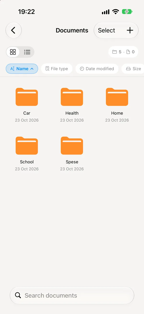 Family documents in folders
