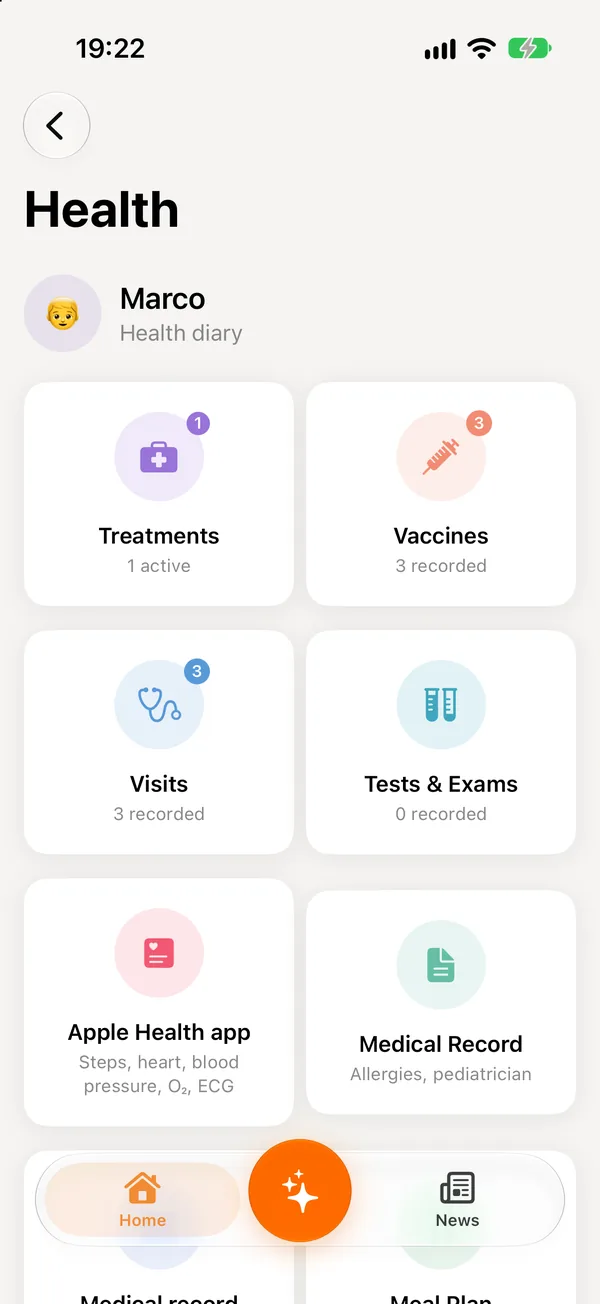 Marco's health diary: treatments, vaccines and visits