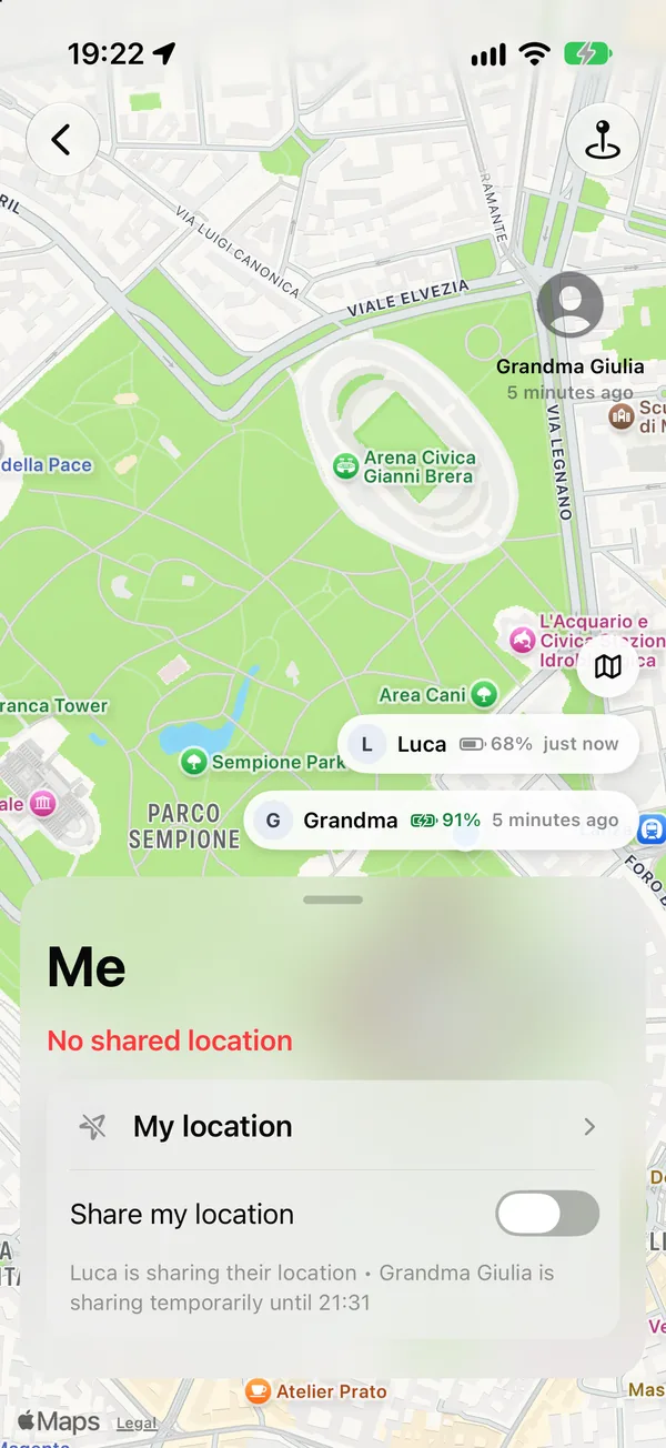 The map with Luca's and Grandma's locations
