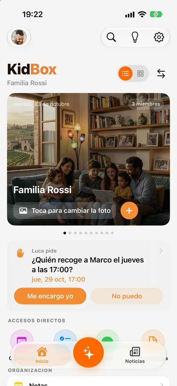 La pantalla de inicio de KidBox de la familia Rossi
