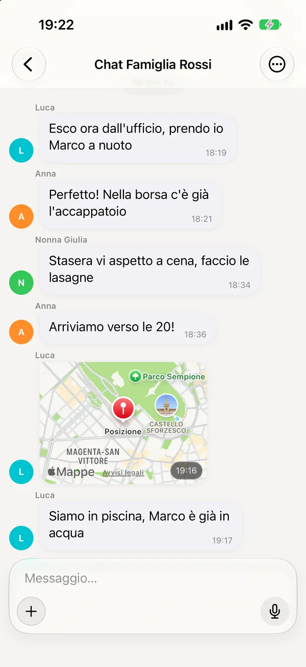 La chat di famiglia con una posizione condivisa
