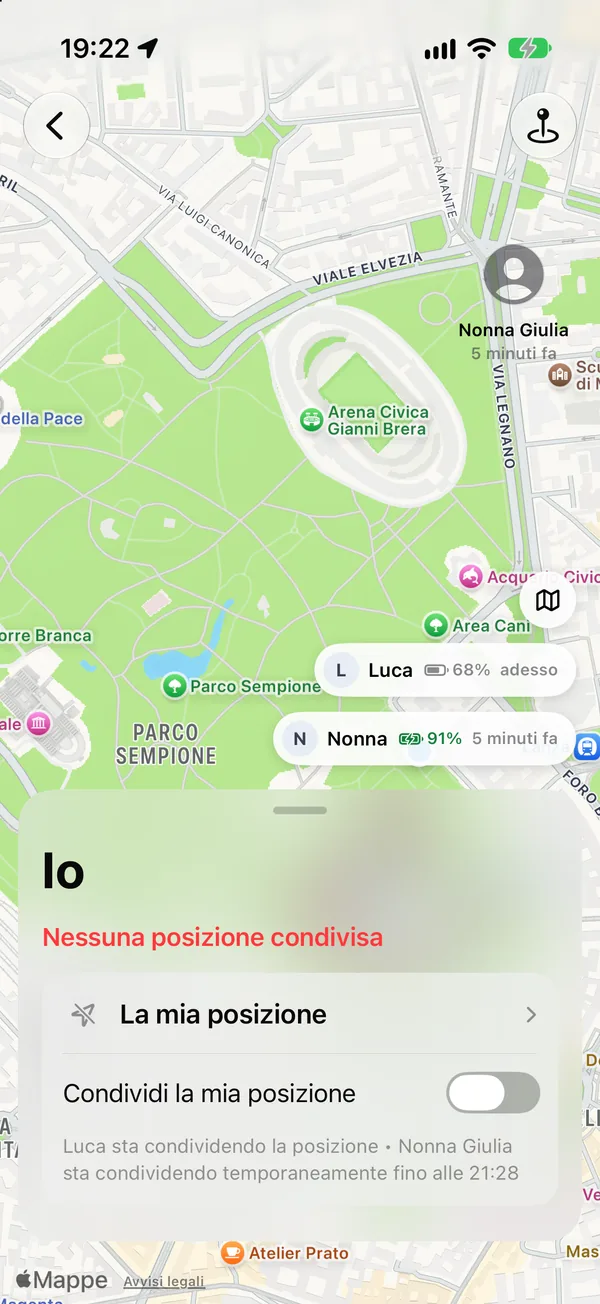 La mappa con le posizioni di Luca e della nonna