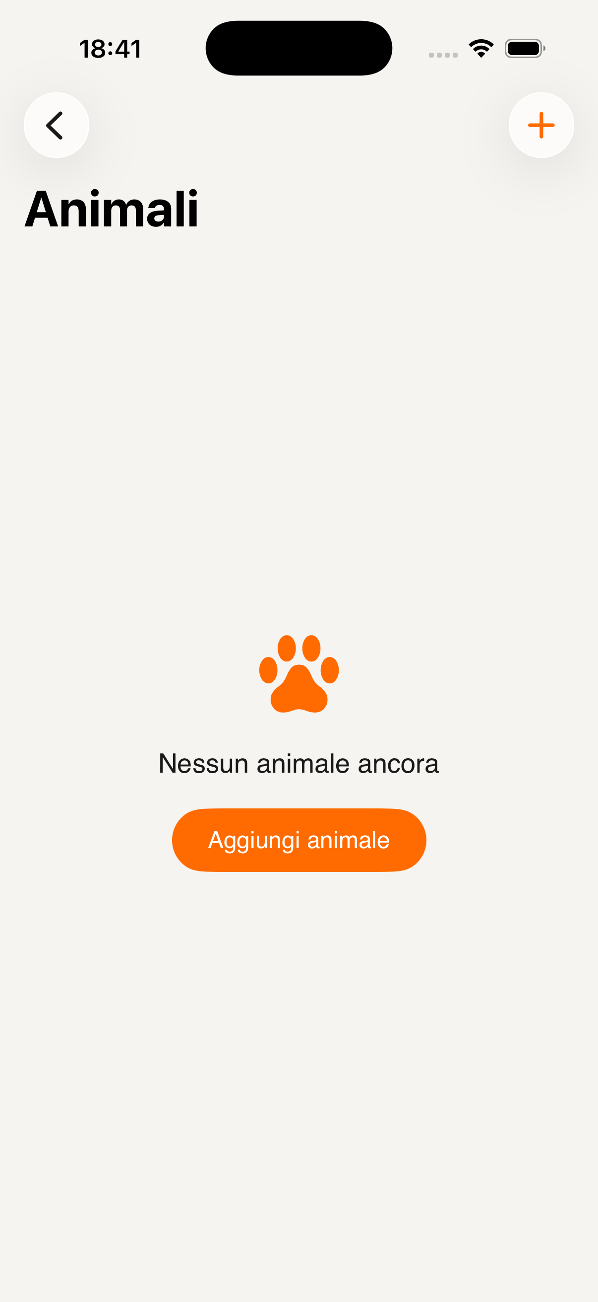 Schermata iniziale Animali vuota