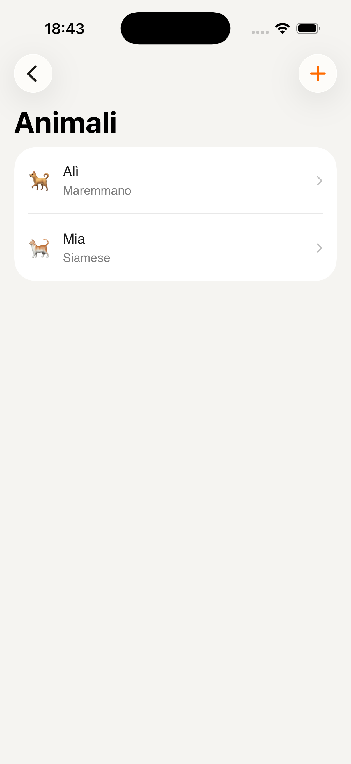 Lista animali