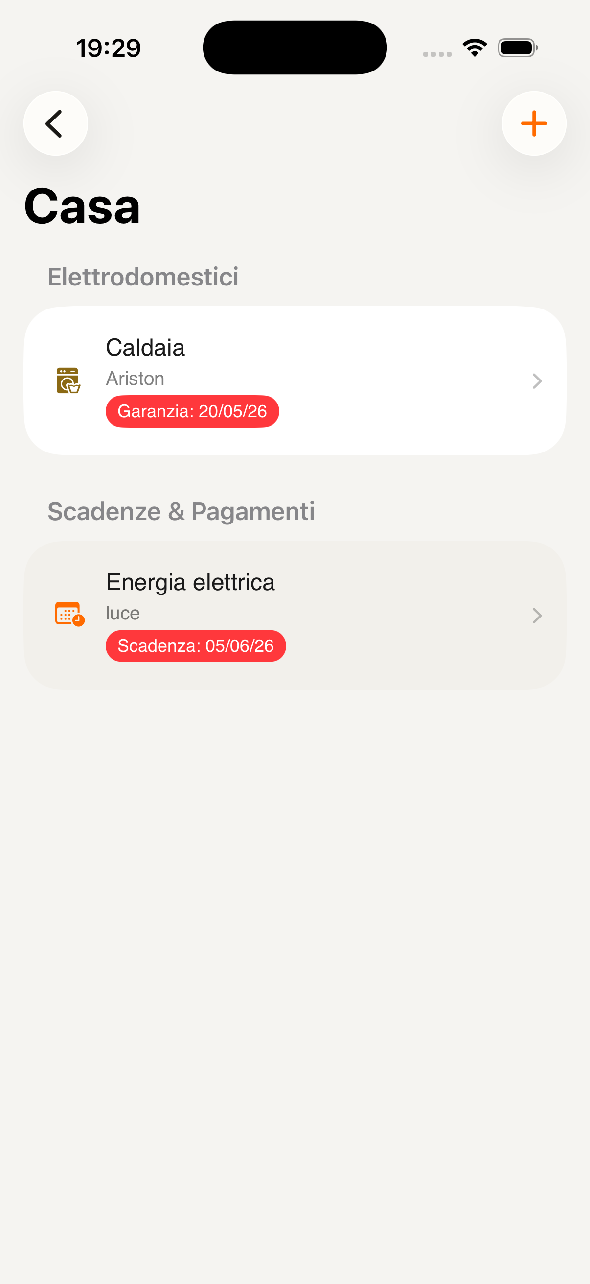 Lista casa con scadenze