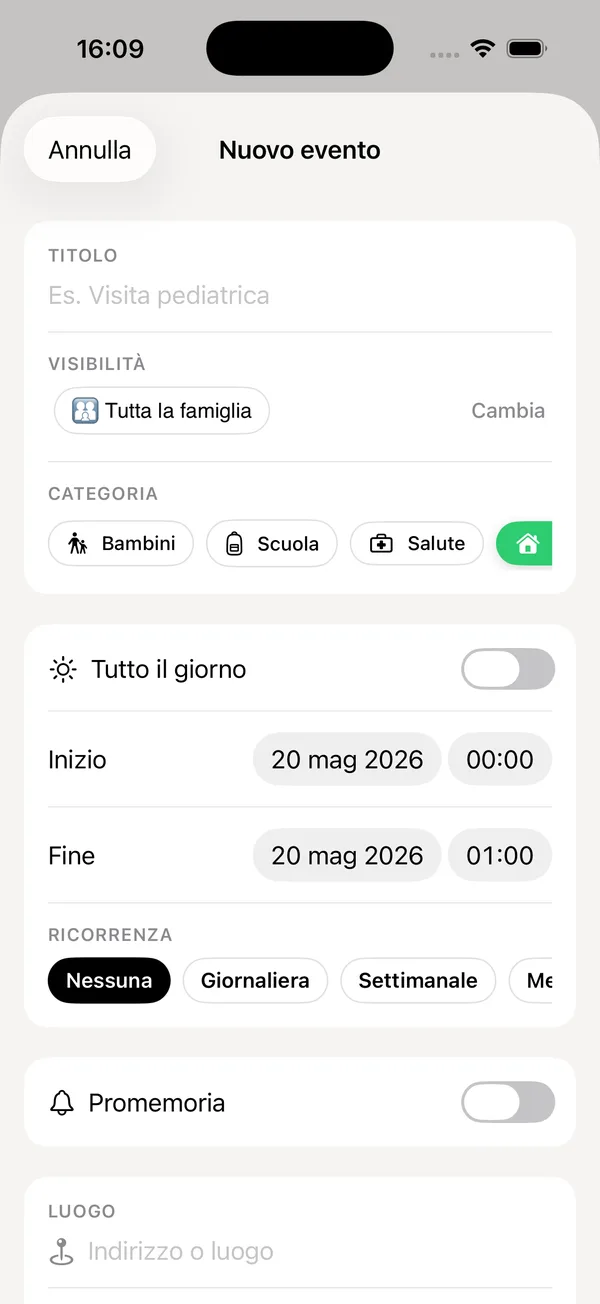 Calendario di famiglia condiviso